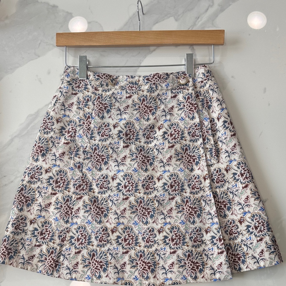 Tory Burch Floral A-Line Skirt in Cream and Brown with pockets